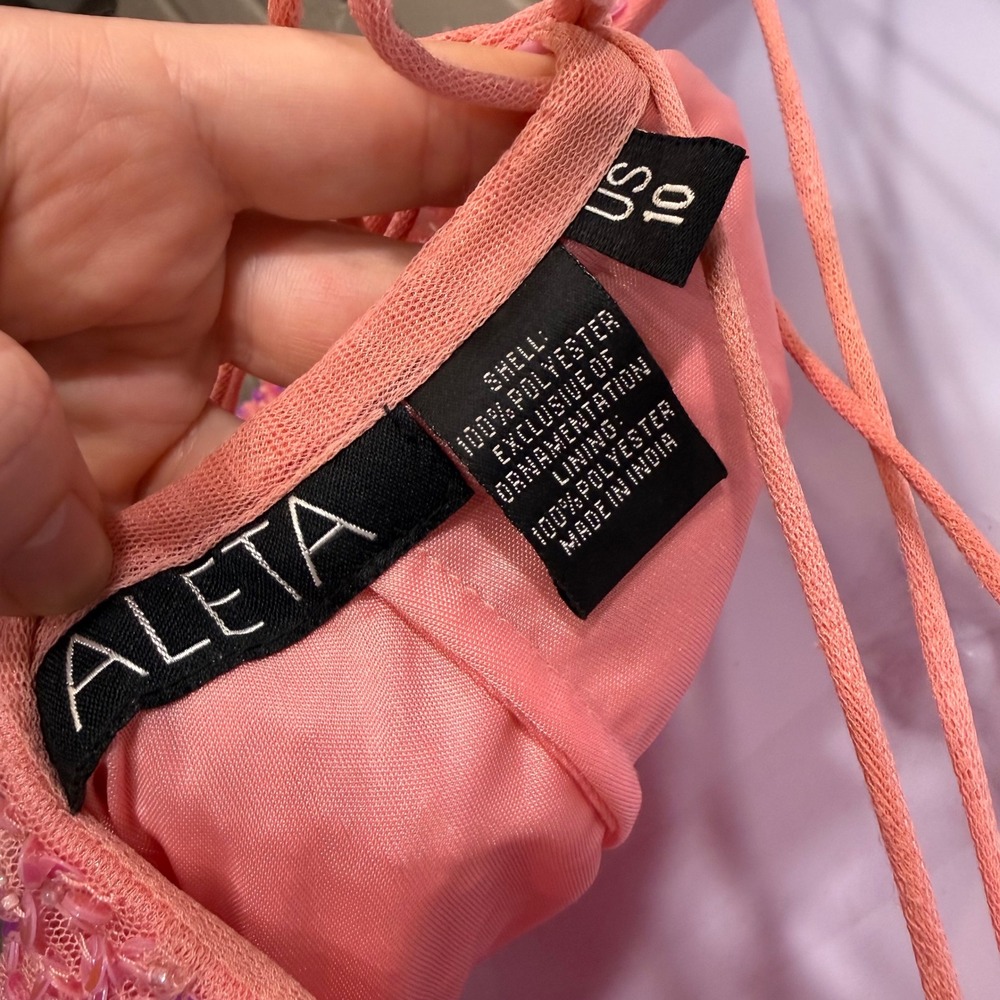 Aleta 777 Sequin Beaded Lace Up Back Mini Dress Bubblegum Pink 10 Prom Cocktail - Picture 9 of 16